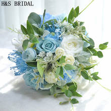 H&S BRIDAL Ivory Blue Bridal Bouquet Bouquet De Mariage Artificial Vintage Wedding Bouquets For Brides 2020 Bridesmaid Flower 2024 - buy cheap