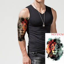 Водостойкая Временная тату-наклейка, цветная голова льва, большой кот, тату-наклейки флэш-тату, искусственная татуировка для мужчин и женщин 2024 - купить недорого