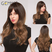 GEMMA Long Wavy Wigs with Bangs Black Brown Ombre Synthetic Heat Resistant Wigs For Women Girls Cosplay Party Daily False Hair 2024 - buy cheap