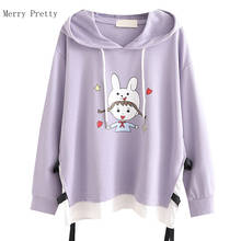 Purple Harajuku Cartoon Print Casual Hoodies Sweatshirt Women 2021spring Full Sleeve Hooded Pullover Korean Ladies Cotton Tops 2024 - buy cheap