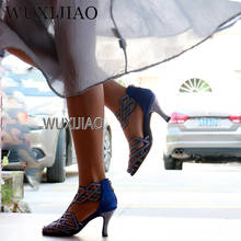 WUXIJIAO-zapatos de mujer con diamantes de imitación negros, zapatillas de Jazz, zapatos de baile de tacón alto con diamantes de imitación, zapatos de baile latino 2024 - compra barato