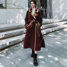 Women's Woolen Coat Long Winter 2021 New Korean Loose Thicken Splicing Fashion Lapel Long Sleeve Straight All-Match Jacket U2 2024 - buy cheap