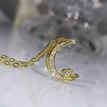 Pingente de coração de ouro bonito da lua com colar de pedra de zircão de bling para as mulheres gargantilha moda jóias colar de corrente longa 2024 - compre barato