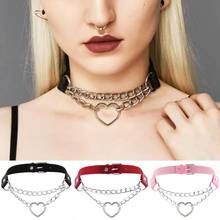 Street Hip-Hop Women Men Cool Punk Goth Rivet Heart-Shape Leather Collar Choker Necklace Jewelry Accessories 2024 - buy cheap