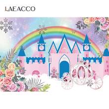 Laeacco Princess Backgrounds For Photography Rainbow Castle Carousel Flowers Birthday Party Customized Banner Photo Backdrops 2024 - buy cheap