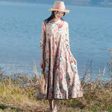 Vestido holgado de lino y algodón con estampado Floral para mujer, vestido de primavera y verano con escote en V y Media manga, estilo coreano, 2020 2024 - compra barato