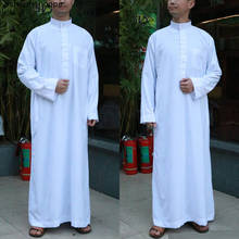 Jubba Thobe-túnica de manga larga para hombres musulmanes, Túnica transpirable de Color sólido, cuello levantado, caftán árabe islámico, Abaya S-3XL, 2021 2024 - compra barato
