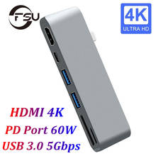 Concentrador de red USB tipo C 4K, HDMI, USB-C Dual a Multi USB 3,0, HDMI para IPAD, MacBook Pro Air, adaptador de base USB C 3,1, Puerto PD 2024 - compra barato