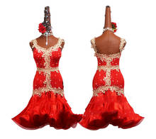 Vestido de baile latino bordado de Color rojo para mujer, ropa de Salsa, Rumba, Samba, salón de baile, Tango, actuación, competición, novedad 2024 - compra barato