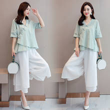 Ropa tradicional de Hanfu de estilo chino para mujer, traje Tang, camisas de lino, uniforme de Tai Chi, blusa transpirable 2024 - compra barato