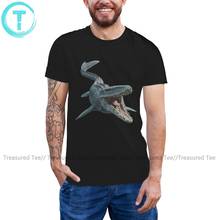 Camiseta com estampa de dinossauro, camiseta digital de algodão com manga curta para homens, jurassic world mosasauro 2024 - compre barato