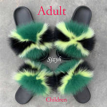 Wholesale Summer Kids Plush Slippers Cute Rainbow Furry Slides Children's Luxury Fluffy Fur Flip Flops Girl's Shoes Fur Sandals 2024 - buy cheap