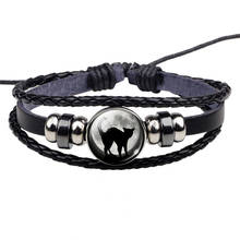 Pulseira de corda de gato preto, gótico, lua cheia, joias, multicamadas, pulseira de couro masculino, feminino, acessórios de moda 2024 - compre barato
