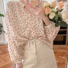 Spring Autumn Elegant Blouses Long Sleeves Shirt Female Tops Vintage Lantern Sleeve Floral Chiffon Blouses 2024 - buy cheap