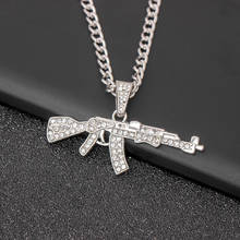 HipHop Rhinestone Necklace Gold Silver Color Stainless Steel Ak 47 Gun Pendants Necklace For Men Rapper Fashion Jewelry Choker 2024 - buy cheap