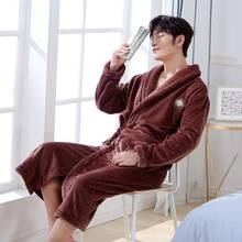 Homewear Winter Men Flannel Kimono Robe Gown Comfortable Keep Warm Sleepwear Nightwear Casual Bathrobe Soft Intimate Gowns 2024 - buy cheap