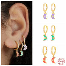 Aide 925 Sterling Silver Colorful Enamel Moon Charm Hoop Earrings For Women Luxury Pave Zircon Circle Earring Hoops Party Jewels 2024 - buy cheap