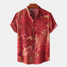2021 Mens Red Fish-scale pattern Hawaiian Shirt Casual Short Sleeve Hawaii Ethnic Style Shirts chemise homme camisa masculina 2024 - buy cheap