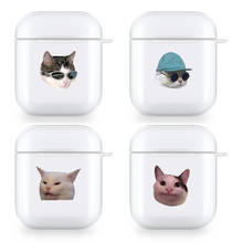 Gatinhos legais mem gatos com óculos, capa transparente para apple airpods 1 2 fone de ouvido bluetooth sem fio capa para airpods 2 1 coque 2024 - compre barato