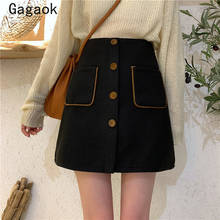 Gagaok Vintage Women Skirt 2020 Spring Autumn New Solid A-Line Pockets Mini French Fashion Female Chic INS  Empire Wild Skirts 2024 - buy cheap