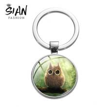SIAN Fashion Lovley Owl Cartoon Art Picture Keychain Colorful Owl Pendant Round Glass Gem Key Ring Keyholers for Kids Backpack 2024 - buy cheap