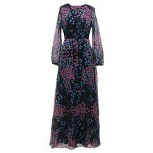 Vestido floral feminino, elegante, primavera, outono, casual, estampa, maxi vestido de túnica, moda 2024 - compre barato