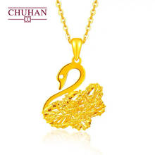 CHUHAN Real 18k Gold Little Swan Pendant Necklace Au750 Hollow out Temperament Simple Gold Jewelry Birthday Gift for Girlfriend 2024 - buy cheap