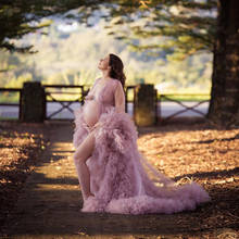 2021 розовое Тюлевое платье невесты для беременных прозрачное пушистое вечерние нее платье для беременных с длинным рукавом женский вечерний Халат 2024 - купить недорого