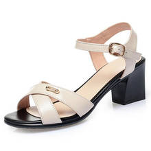 Best Sale 2022 New Summer Top Cowhide Classic Leather Sandals Soft Comfort Non-slip Wear Fashion High Heel Sandals Women Sandals 2024 - buy cheap