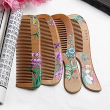 Hot Flower Painted Chinese Peach Wood Comb Healthy Scalp Massage Anti-Static Comb Hair Care Wooden Beauty Tool Gift 2024 - buy cheap