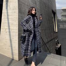 Korean Fashion Plaid Wool Blend Coats Womens Autumn Long Casual Loose Winter Warm Woolen Jacket Coat Woman Vintage Woolen Coats 2024 - buy cheap