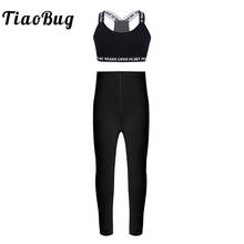 TiaoBug Kids Sports Sets Tracksuit Soft Padded Bra Tops with Stretchy Leggings Pants Children Girls Gymnastics Ballet Dance Wear 2024 - buy cheap