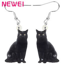 Arwa acrílico adorável preto gato brincos grande longo aesthctic gatinho animal de estimação balançar gota para meninas adolescentes engraçado presente jóias 2024 - compre barato