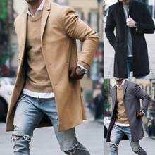 Trench coat masculino de manga longa, trench coat da moda masculina de cor sólida, casaco de manga longa, roupa para homens 2024 - compre barato