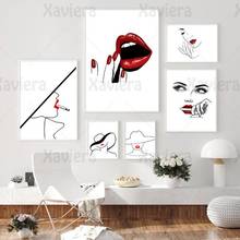Abstract Print Wall Art Sexy Fashion Lady Figure Poster Nordic Canvas Painting Black Line Red Lips Woman Girl Room Home Decor 2024 - buy cheap