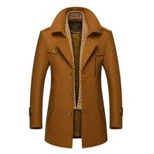 Casaco trenchcoat masculino gola dupla, jaqueta de lã para outono e inverno, quente, corta-vento, roupas para homens 2024 - compre barato