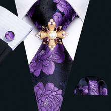 Nueva moda para hombre corbata Floral púrpura pañuelo broche conjunto de corbatas de seda fiesta negocios para hombres adultos talla única Barry.Wang 2024 - compra barato