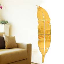Pegatina de pared con forma de pluma, efecto espejo acrílico para decoración de sala de estar, murales de decoración del hogar 3D DIY 2024 - compra barato