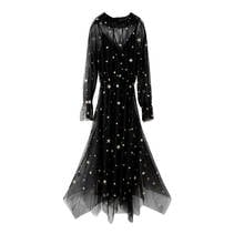 Black dress summer woman 2020 V-neck elegant lace stars party bubble sleeve maxi asymmetric office lady casual embroidery dress 2024 - buy cheap