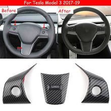 Cubierta de lentejuelas para volante de coche, embellecedor adhesivo de fibra de carbono con logotipo para Tesla modelo 3 2017 2018 2019 2024 - compra barato