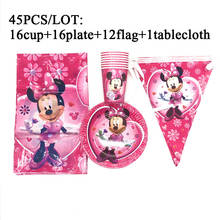 Conjunto de decoración para fiesta de cumpleaños de niños, mantel de Minnie Mouse, plato, taza, bandera, suministros para Baby Shower 2024 - compra barato
