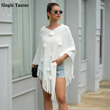 Fall Winter Female Sweater Poncho Long Sleeve Tassel Hairball Fashion Streetwear England Style Lady Autumn Shawls Women 2024 - buy cheap