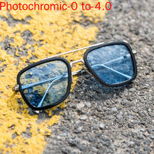 Óculos de miopia metade fotocromática, óculos masculinos de armação quadrada, óculos acabados de miopia azul para homens, óculos de prescrição-0 a-4.0 nx 2024 - compre barato