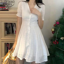 Temperament Solid Hollow Out White Dress Hollow Out Sweet Summer Dress for Women High Waist Slim Party Dresses Vestidos 14141 2024 - buy cheap