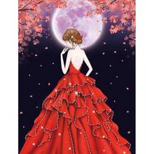 5D DIY Diamond Painting Moon Red Dressed Girl Full Drill Diamond Embroidery Cross Stitch Mosaic Craft Home Decor Christmas Gift 2024 - buy cheap