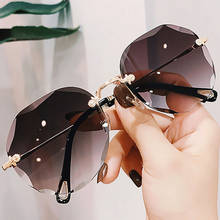 Óculos de sol redondo polarizado clássico, óculos espelhado de metal feminino sem aro uv400 2024 - compre barato