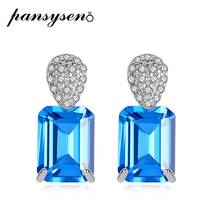 PANSYSEN Aquamarine Earrings for Women Solid 925 Sterling Silver 5x8MM Birthstone Gemstone Party Jewelry Fashion Stud Earrings 2024 - buy cheap