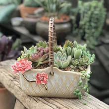 Portable Flower Basket Rattan Vase Succulent Flower Pot Creative Flower Flesh Green Ceramic Planter Pots Garden Decor Supplies 2024 - buy cheap