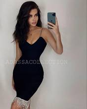 New style ladies HL bandage dress black and white powder sling deep V neck Bodycon striped diamond tassel dress 2024 - buy cheap