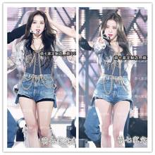 kpop EXO IU Seo Yea Ji dance show sexy perspective Mesh jacket and Waist chain sling vest+High waist denim shorts women outfits 2024 - buy cheap